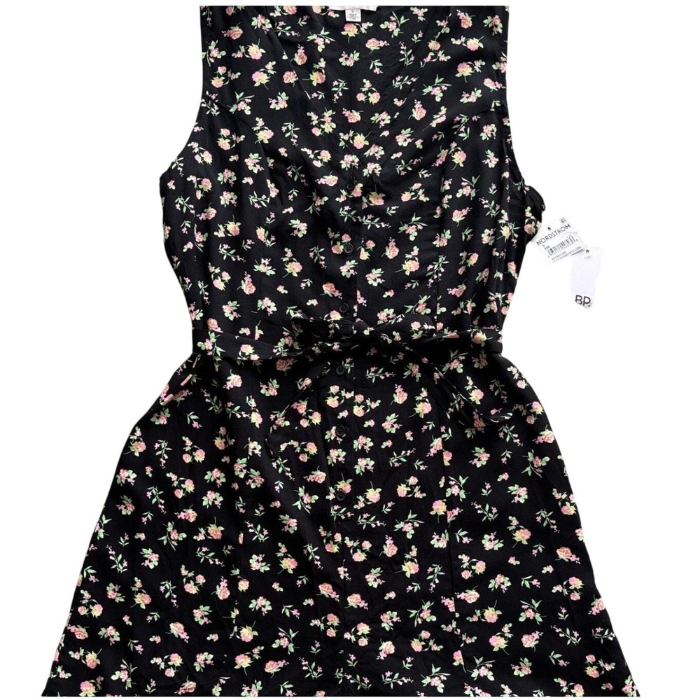 VIntage Y2K BP Nordstrom Black Ditsy Floral Button Front Ruffle Hem Romper - Picture 1 of 10